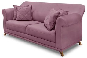 Sofá Decorativo 220cm 3 Lugares com 4 Almofadas Armstrong Veludo Uva G63 - Gran Belo