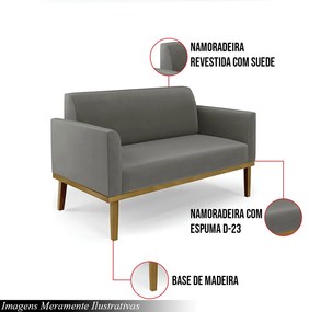 Poltrona Namoradeira Decorativa Isabella Pés Fixo em Madeira Castanho Suede Grafite G19 - Gran Belo