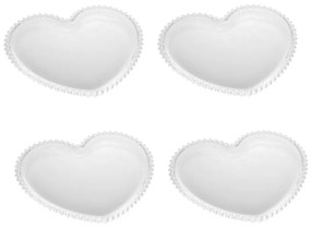 Jogo 4 Pratos Cristal Coração Pearl 18x15x2cm 28371 Wolff
