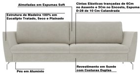Sofá Decorativo Sala de Estar 190cm Olívia Suede Bege G52 - Gran Belo