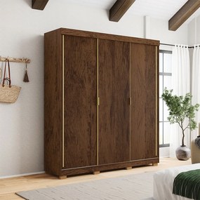Guarda Roupa Casal Heros 3 Portas de Correr Dupla Face com Gavetas MDF Nogueira/Fendi G98 - Gran Belo