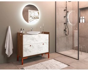 Balcão Gabinete de Banheiro Rubi 90cm com Pés de Ferro Atenna/Imbuia - Vizzato - Branco