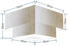 Plafon Duplo Quadrado Md-3022 Cúpula em Tecido 25/50x35cm Linho Bege - Bivolt