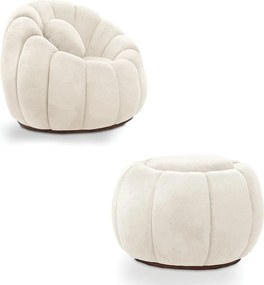 Poltrona e Puff Decorativo Orgânico Fixo Cloud Bouclê E03 - D'Rossi - Bege