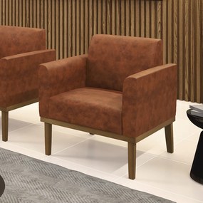 Poltrona Decorativa Isabella Pés Fixo em Madeira Castanho PU Nozes G19 - Gran Belo