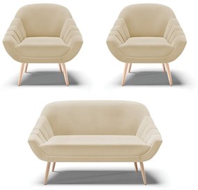 Kit 01 Namoradeira 02 Lugares e 02 Poltronas Giovana Linho Pés Palito Natural - Indo Decorar - A27 Areia