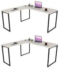 Kit 2 Mesas de Escritório Office em L 150x150cm Estilo Industrial Pris