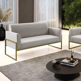 Sofá Namoradeira Base Industrial Alta Dourado Marisa Veludo D03 - D'Rossi - Cinza