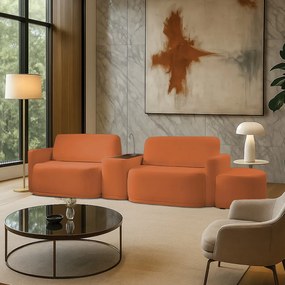 Sofá Sala Modulado 259cm com Puff Console USB Luminária Brumma Bouclê K01 - D'Rossi - Terracota