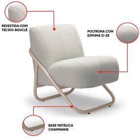 Poltrona Sala Decorativa Industrial Champanhe Martina Bouclê Cinza K01 - D'Rossi