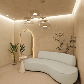 Sofá Curvo Sala de Estar Recepção Consultório Amsterdã 220cm Bouclé