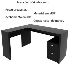 Mesa com 2 Gavetas para Escritório Home Office ME4129 MDP Preto G69 - Gran Belo