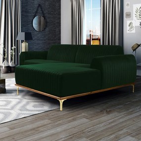 Sofá 3 Lugares Lisboa D07 com Chaise Direita 230cm Veludo Esmeralda - D'Rossi