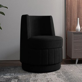 Poltrona Decorativa Estilo Único Éfeso Sala de Estar Base Giratória Veludo Preto G33 - Gran Belo