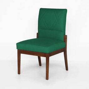 Cadeira De Jantar Aurora Base Madeira Maciça Estofada Suede Verde Bandeira