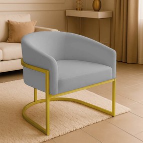 Poltrona Sala Decorativa Industrial Dourada Arielle Suede - Cinza