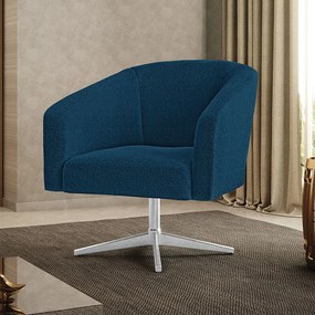 Poltrona Decorativa Giratória Cromada Stella Bouclê D03 - D'Rossi - Azul