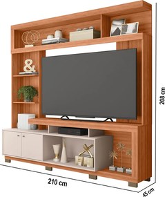 Estante TV 70 Pol 210cm Sala de Estar Mirel C01 - D'Rossi - Freijó/Off White