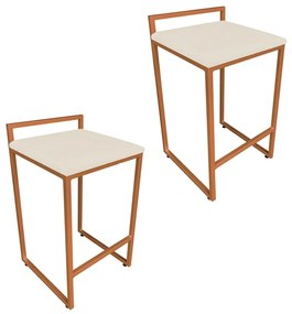 Conjunto 02 Banqueta Alta Industrial Pietra Suede Bege Base Cobre D'Rossi