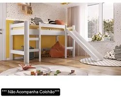 Cama Elevada Com Escorregador BB1001 Branco - Completa Móveis
