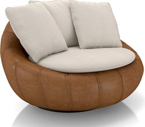 Poltrona Sala de Estar Afrodite com Almofadas Giratória Off White Caramelo Manchado Linho/PU G45 - Gran Belo