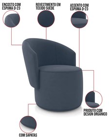 Sofá Namoradeira com Poltrona e Puff Orgânico Sala Malu Suede M11 - D'Rossi - Azul Marinho