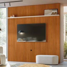 Painel TV 75 Pol 238cm Ripado para Sala Kalven M20 - D'Rossi - Cinamomo e Off White