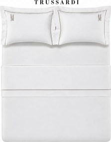 Jogo de Cama Trussardi Portello Cetim 300 Fios Branco e Legno - King  King