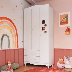 Guarda Roupas Infantil 3 Portas e 2 Gavetas 91x40x198 cm Branco Completa Móveis