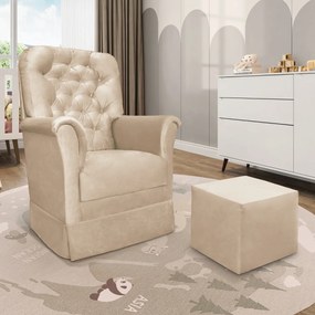 Poltrona de Amamentação com Balanço e Puff Angelin Suede P02 - D'Rossi - Bege