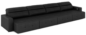 Sofá Retrátil 6 Lugares 444cm 4 Módulos Nero com USB Couro Preto G52 - Gran Belo