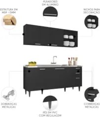 Armário de Cozinha CP10 Com Pia 180cm Pérola Z34 Preto      - Mpozenat