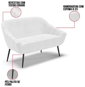 Kit 01 Namoradeira 02 Lugares e 02 Poltronas Giovana Corano Pés Palito de Ferro D01 - D'Rossi - Branco