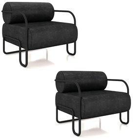 Poltrona Sala de Estar Industrial Preto Kit 2 Ameli Sintético PU K01 - D'Rossi - Preto