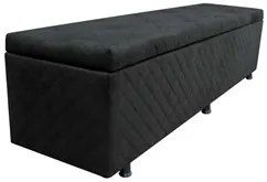 Calçadeira Baú Solteiro 90cm Estofada Liz S05 Suede Bordado Preto - Mp