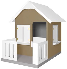 Casinha De Brinquedo Com Cercado Floreiros MDF Bege/Branco L12 - Gran Belo