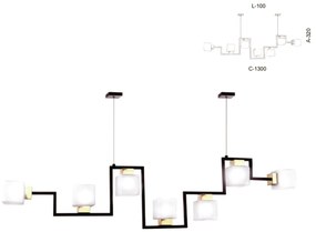 Pendente Retangular Irregular Vidro Quadrado 130X32X10Cm Metal E Cubo... (PRETO, AMBAR)