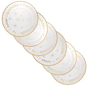 Kit 6 Sousplats de Plástico Desejos de Natal Transparente e Dourado com Estrelas 33 cm - D'Rossi