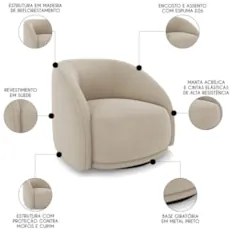 Poltrona Decorativa Orgânica Giratória Lya Z32 Suede Bege - Mpozenato