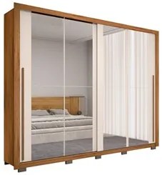 Guarda Roupa Casal 2 Portas de Correr e 8 Espelhos Praticus Freijó/Off