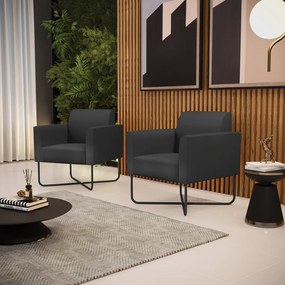 Kit 2 Poltronas Base X Industrial Preto Marisa Corino - Preto