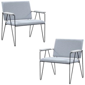 Kit 2 Poltronas Decorativas Base em Aço Preto Eslovenia Linho Cinza G17 - Gran Belo