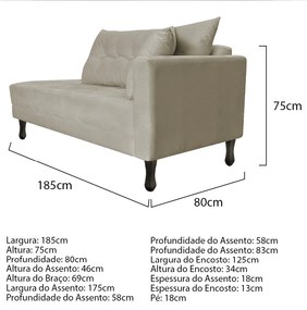 Kit Diva Recamier Azura 185cm Lado Esquerdo e 02 Poltronas Classic Linho - ADJ Decor