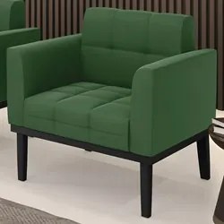 Poltrona Decorativa Base Madeira Preto Ana Suede Verde - Ibiza