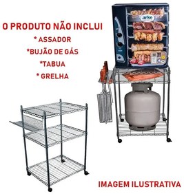 Carrinho para Churrasco Churrasqueira Aço Aramado com Rodinhas