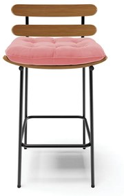 Kit 02 Banquetas Costela Suede Base Metálica Preto - D'Rossi - Rose