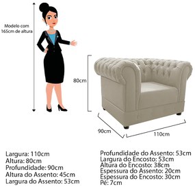 Kit Poltrona e Namoradeira Chesterfield Ana Suede Bege- ADJ Decor