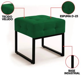 Poltrona Sala e Puff Decorativo Industrial Elisa Veludo D03 - D'Rossi - Verde