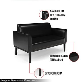 Poltrona Namoradeira Decorativa Isabella Pés Fixo em Madeira PU Preto Brilho G19 - Gran Belo
