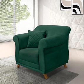 Poltrona Decorativa com 1 Almofada Armstrong Veludo Verde Floresta G63 - Gran Belo